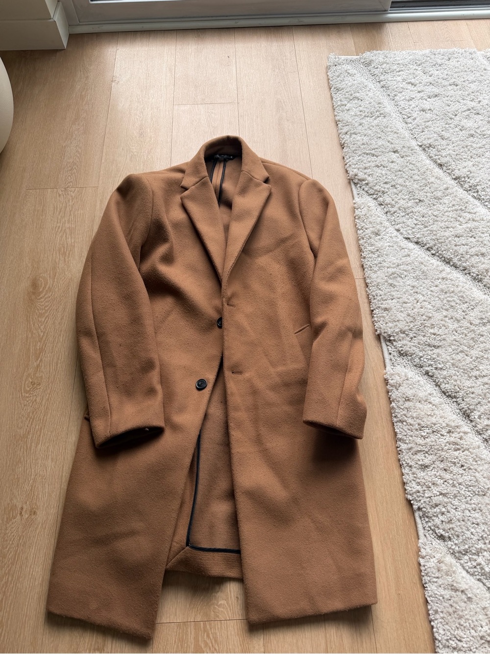 Zara Camel Wool-Blend Pea Coat